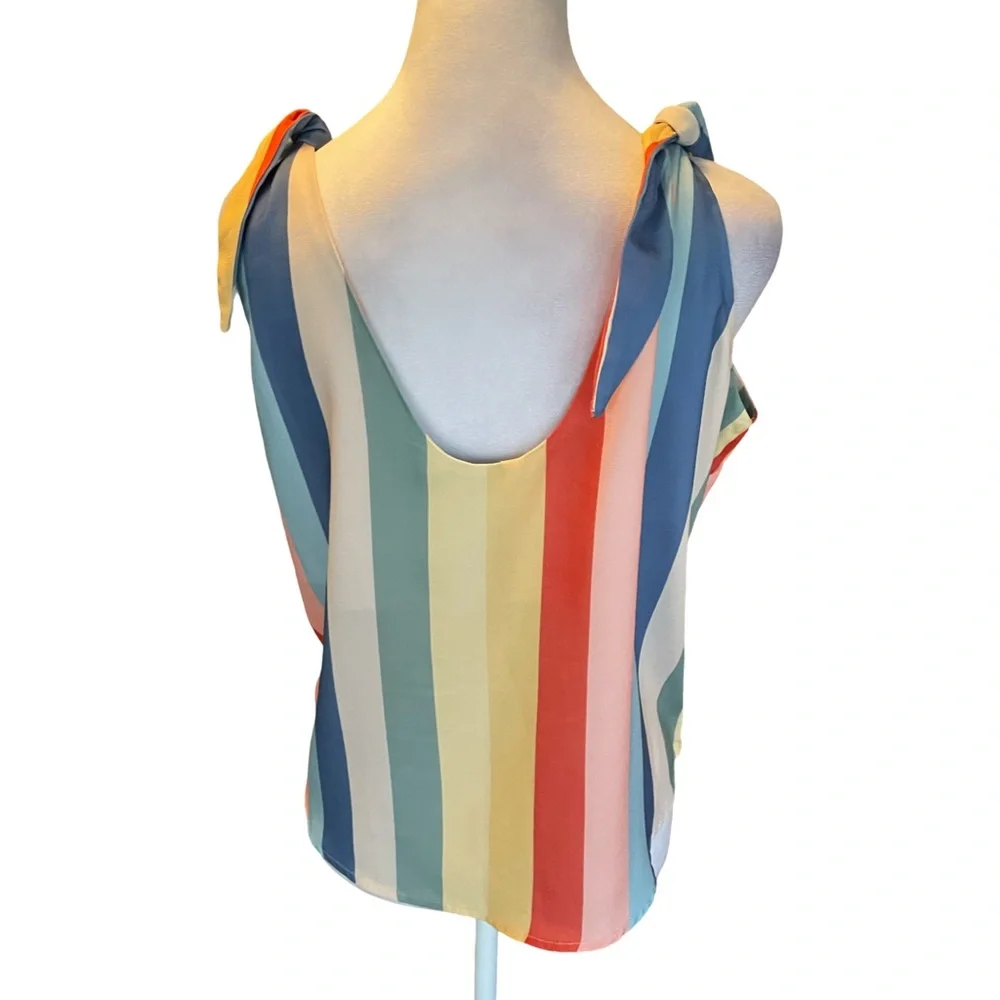 Aemi + Co Gracie Tank Top Tank Rainbow Stripe Tie Shoulder Women’s Large - Picture 5 of 12